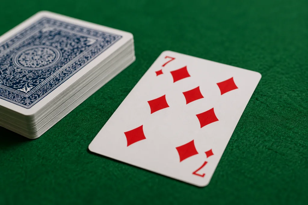 A face-up seven of diamonds beside the stock pile, setting the knock limit for the hand